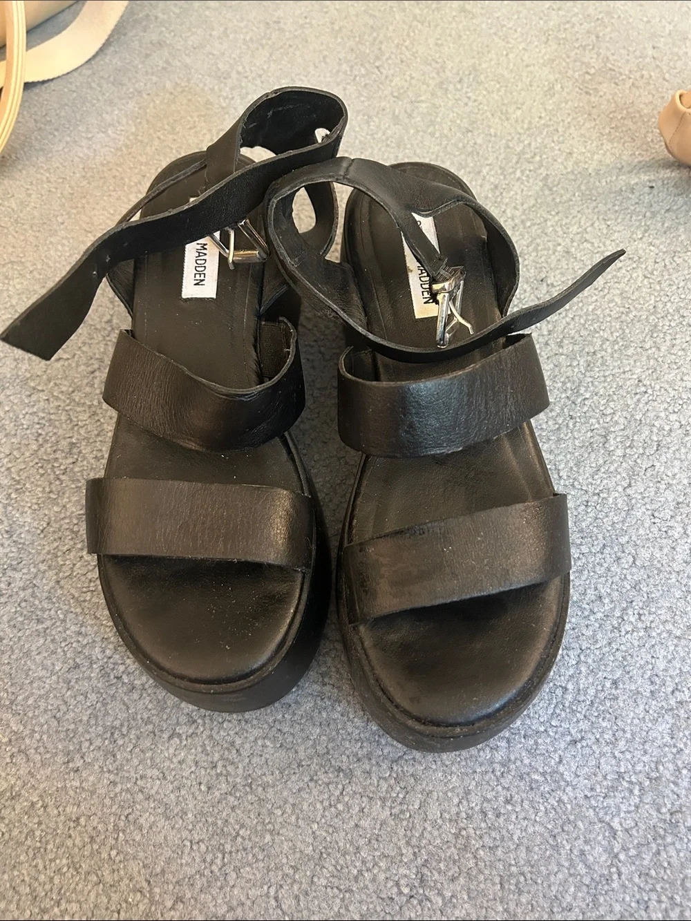 Steve Madden Black Platform Buckle Sandals